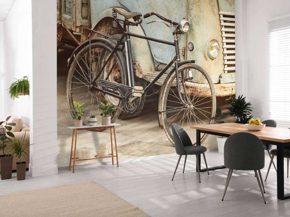 Retro old bike with truck