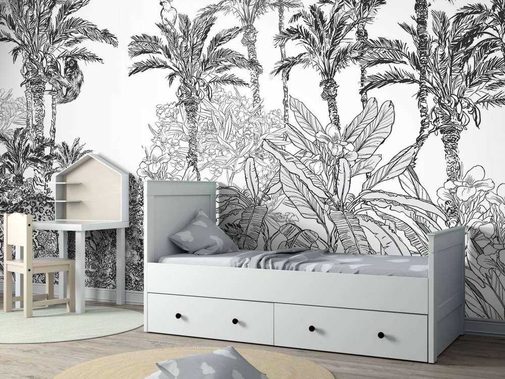 Drawn jungle in black and white