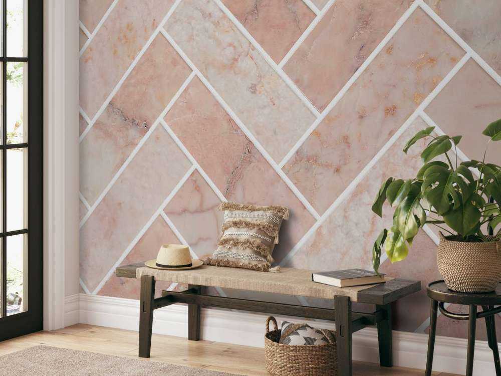 Pink marble herringbone