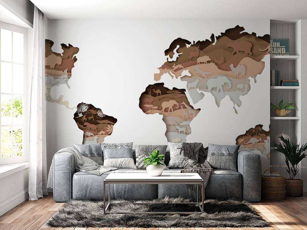 Dieren wereldkaart aarde tinten