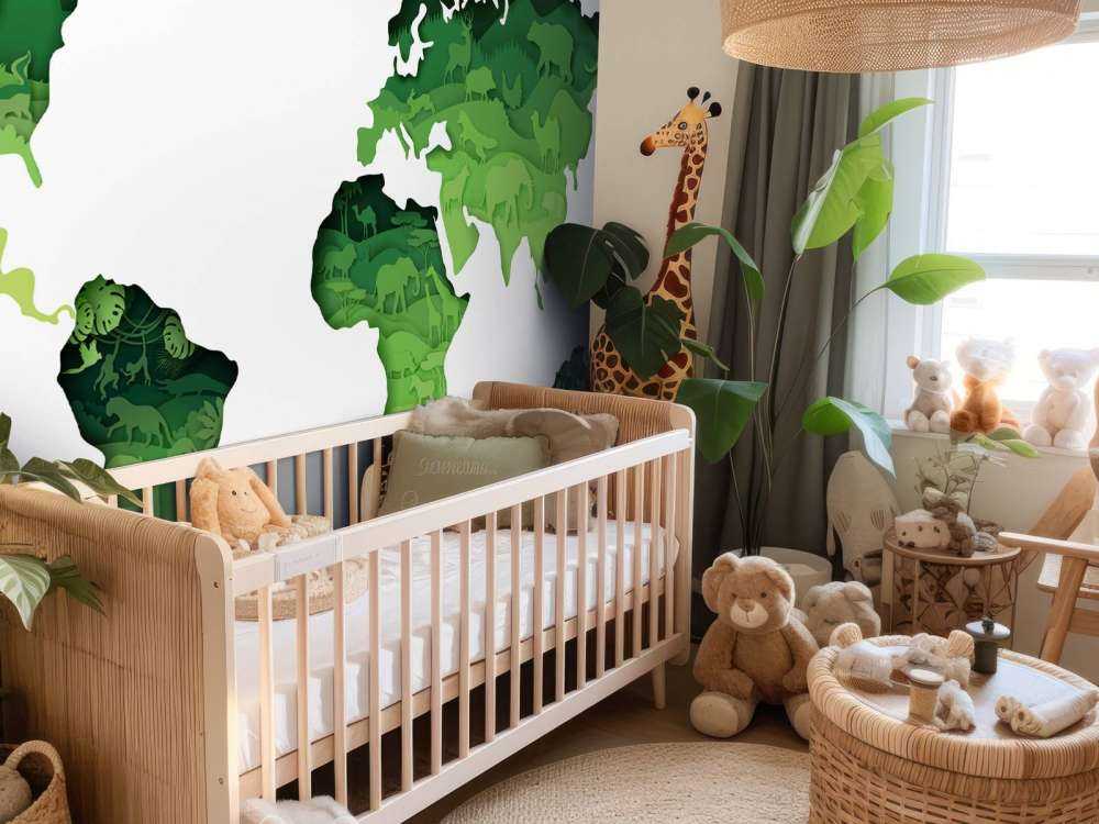 Dieren wereldkaart groen tinten