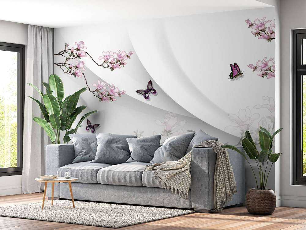 White 3D background with graceful blossom