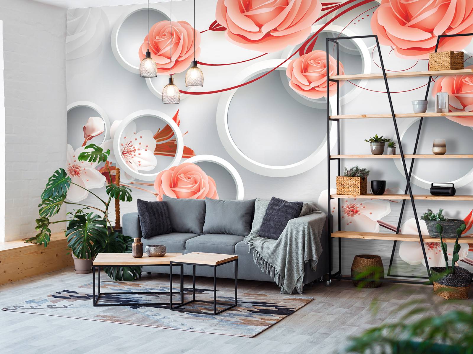 3D circles and flowers - Wallpaper, image size:1600x1200