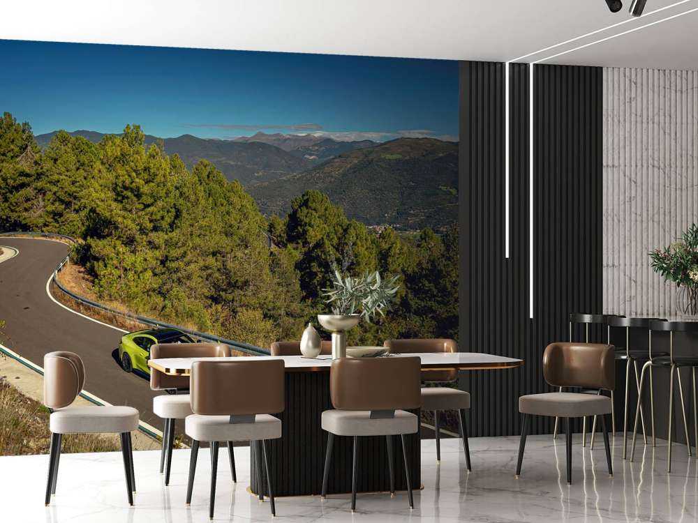 Lime green BMW on mountain road