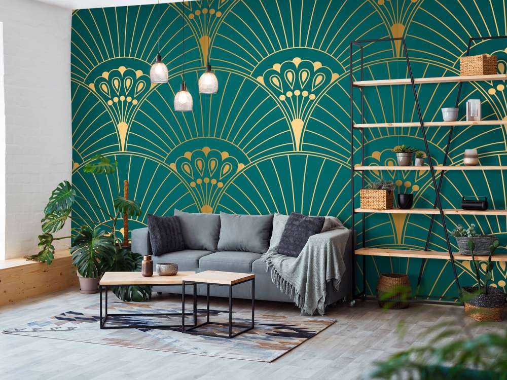 Art Deco fan in Teal