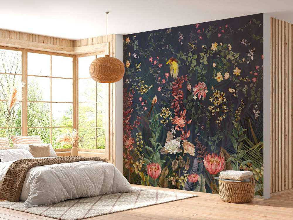 Jungle flowers and birds