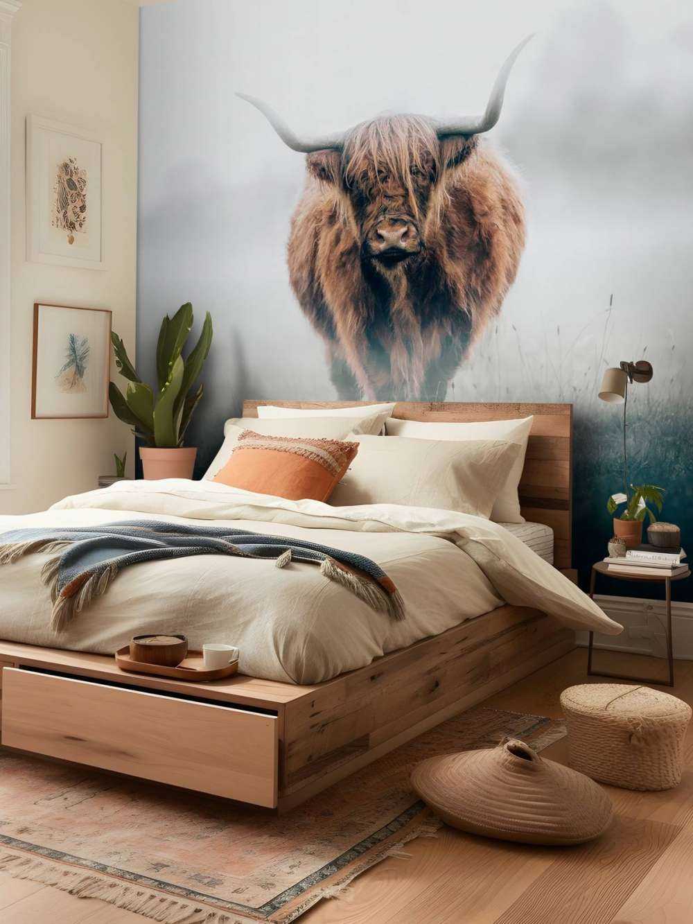 Scottish highlander in dense fog