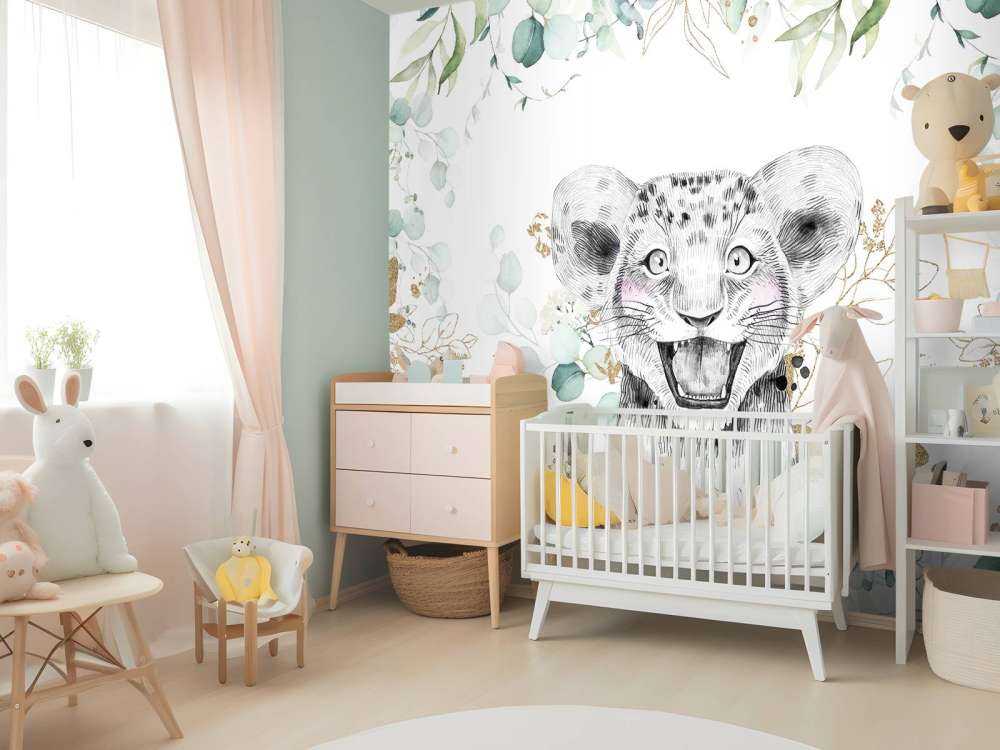 Baby lion with mint leaves