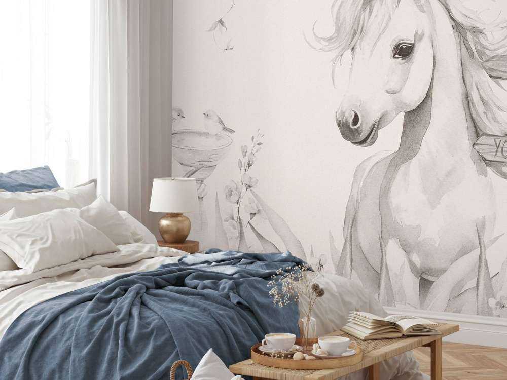 Baby unicorn with plants beige