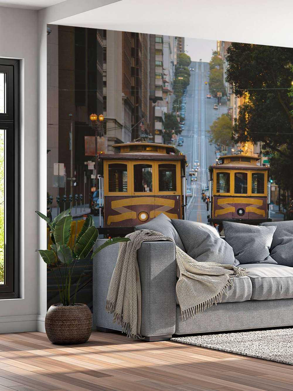 Yellow trams in San Francisco USA