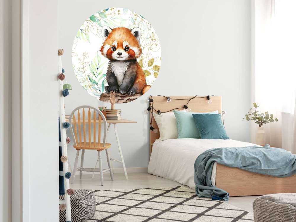 Cute red panda and leaves