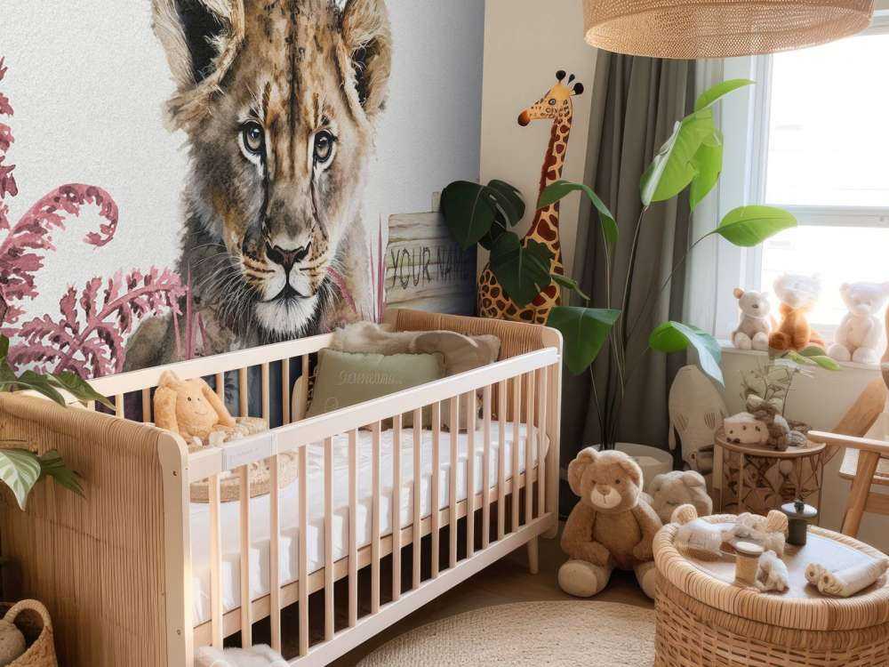 Young lion in the jungle pink