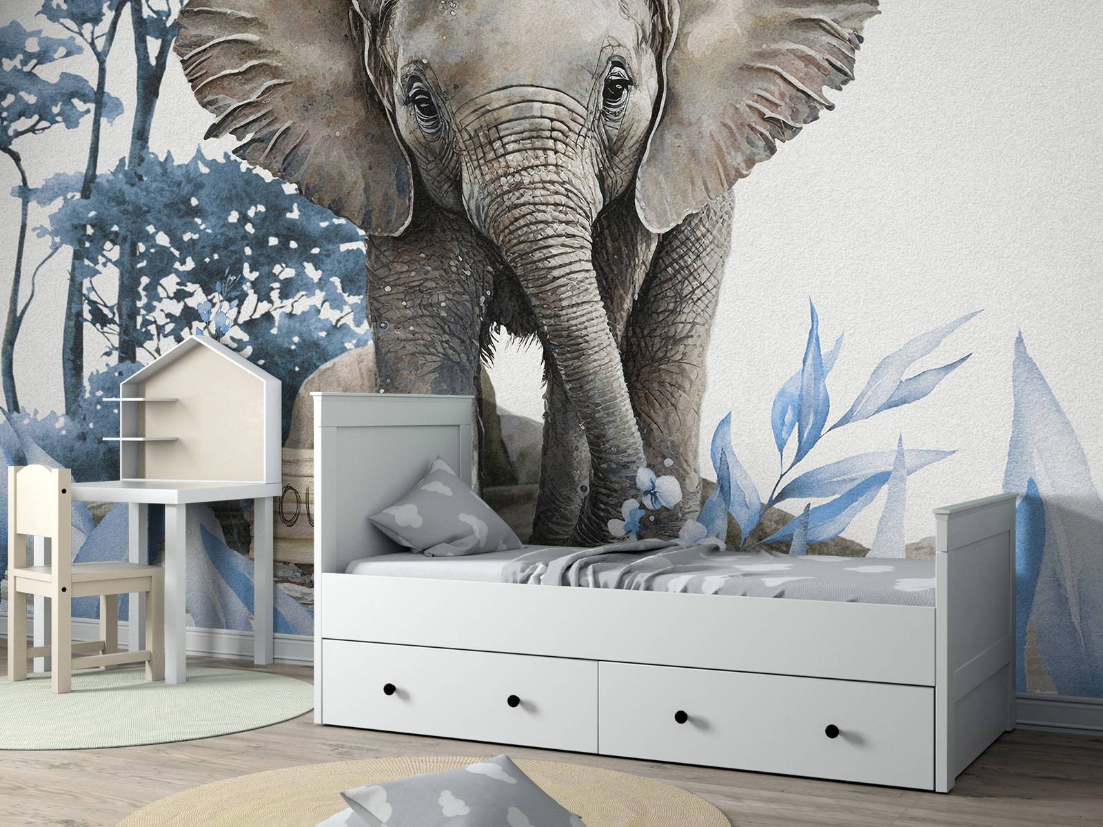 Elephant in the jungle blue