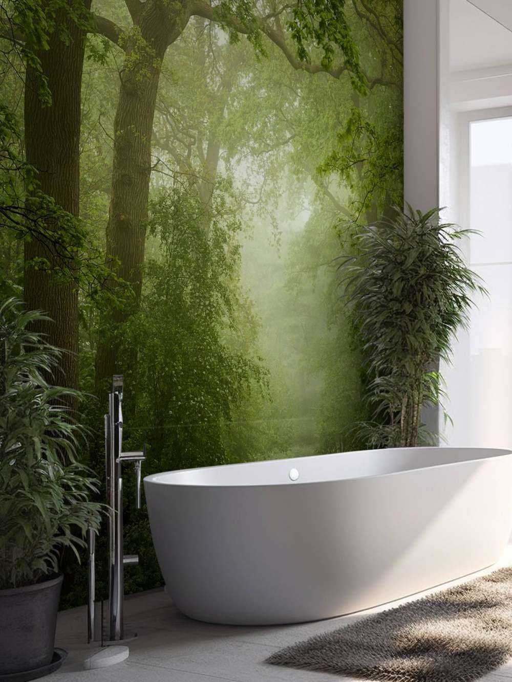 Forest path in the mist