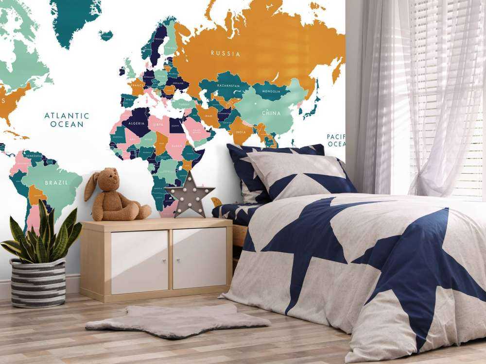 World map with ocean animals