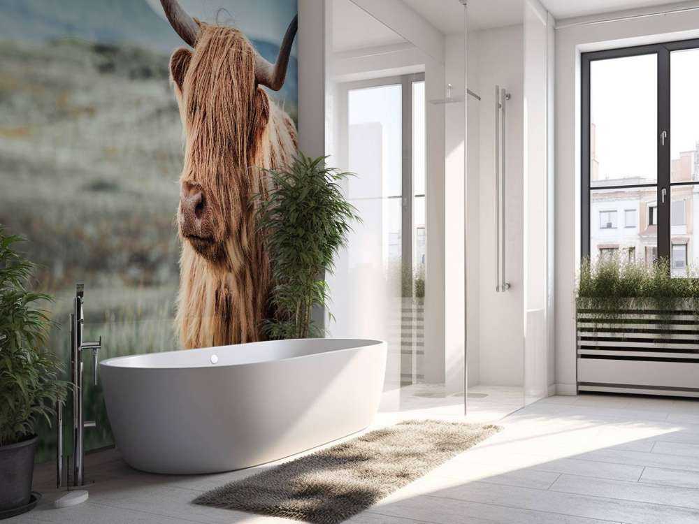 Scottish Highlander in the hills