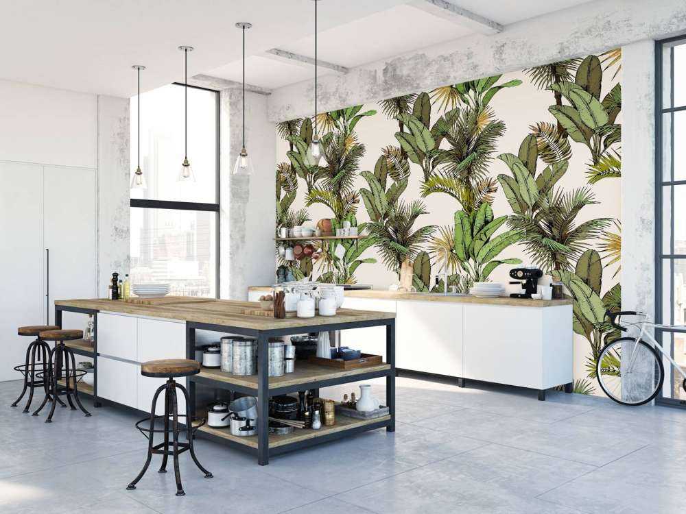 Tropical palm and banana leaves