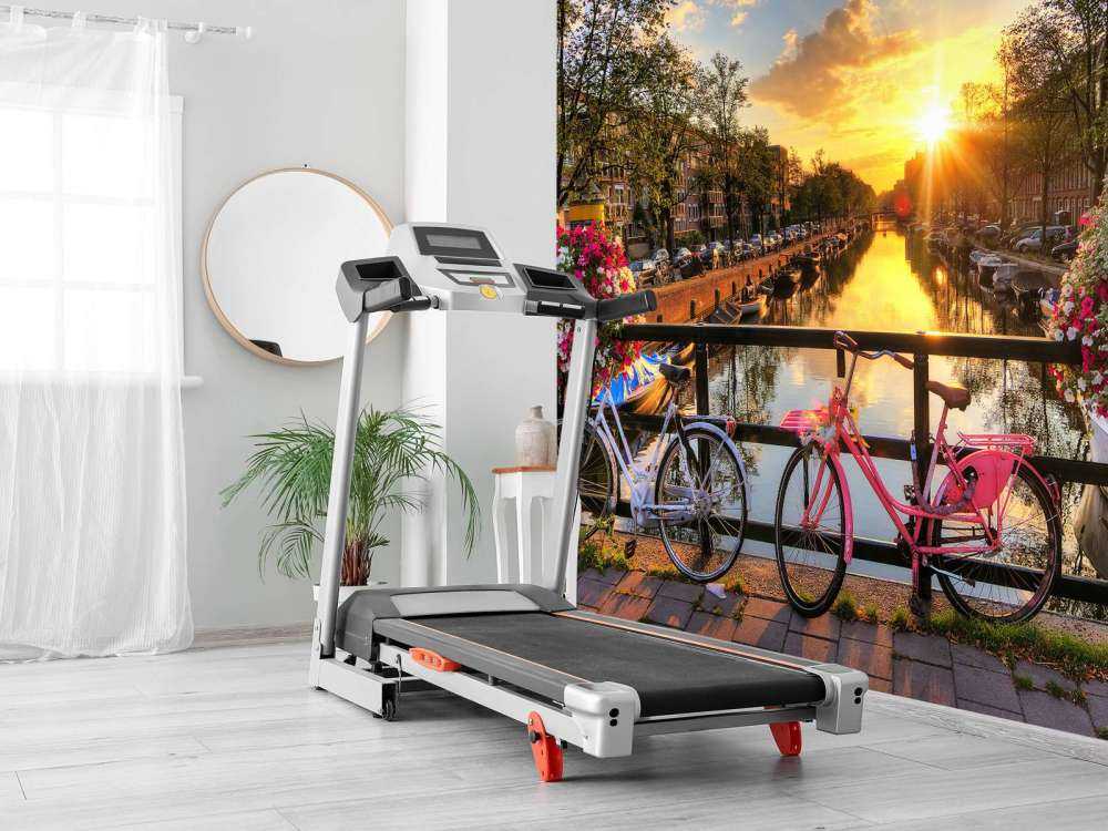 Cycling on a bridge with flowers