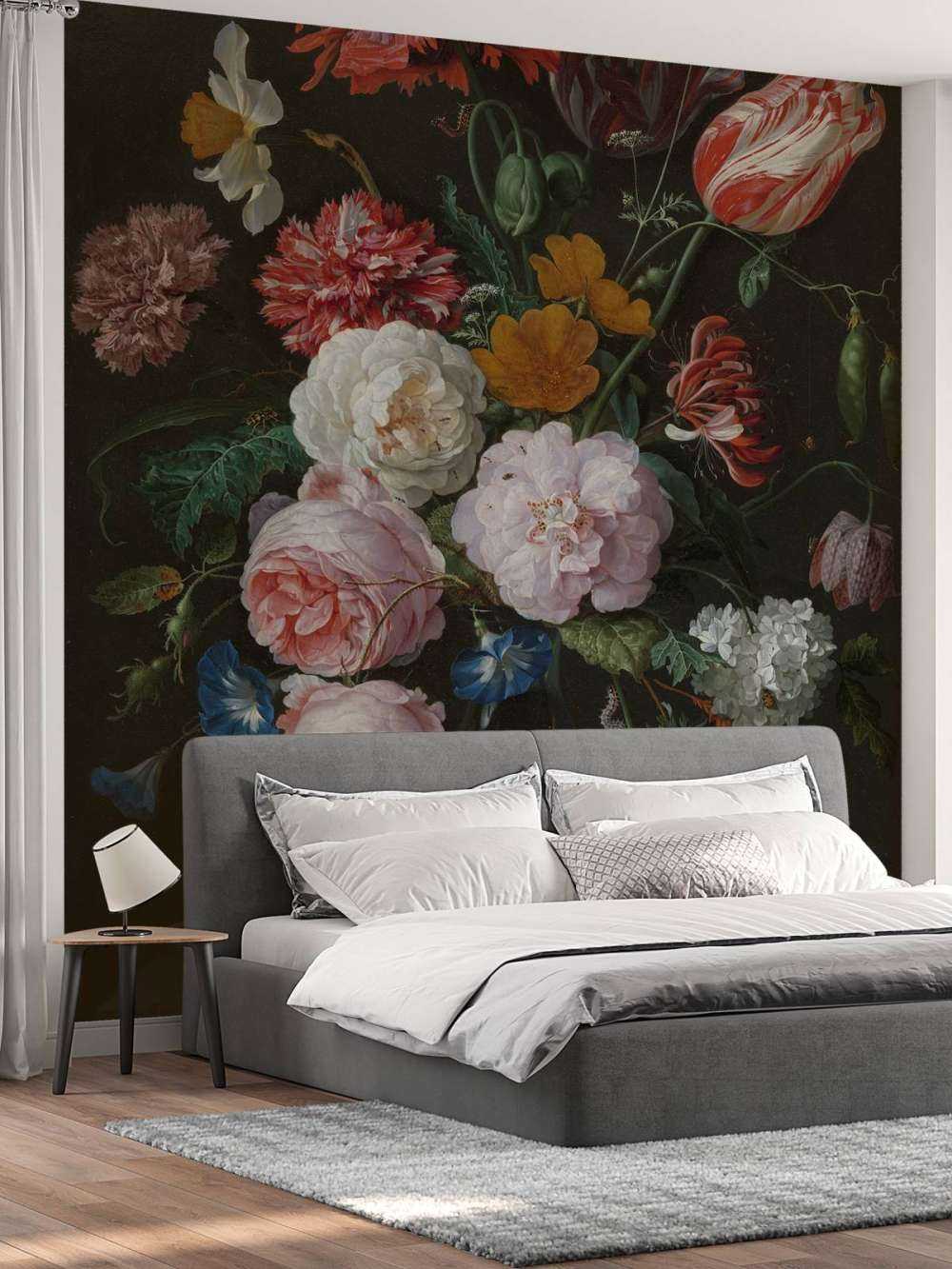 Still life with flowers in a glass vase