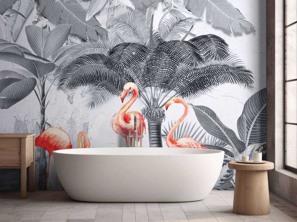 Jungle with flamingos
