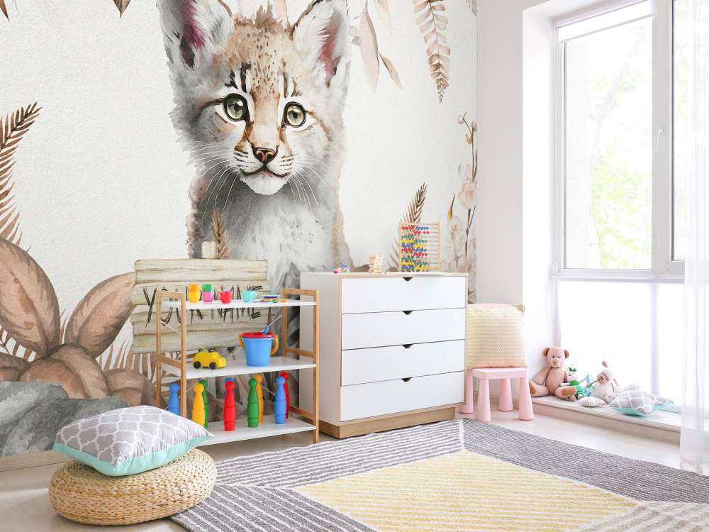 Baby lynx in the jungle taupe