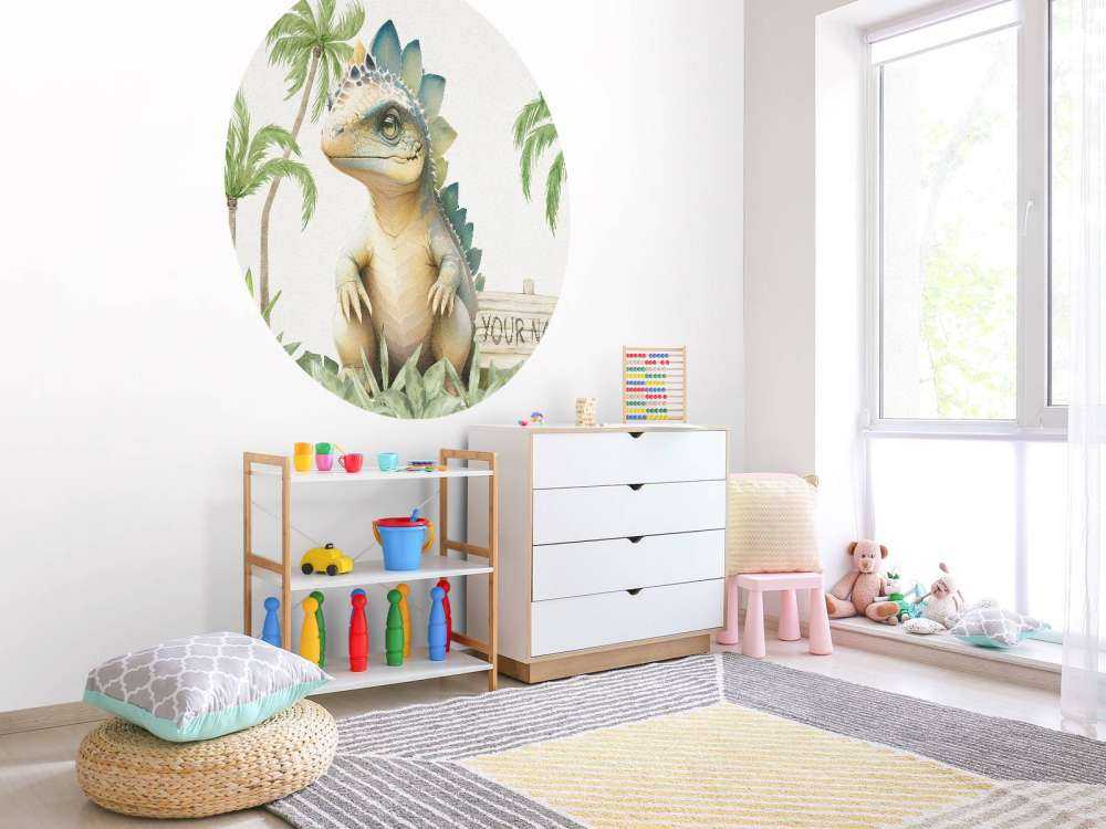 Baby stegosaurus in the jungle