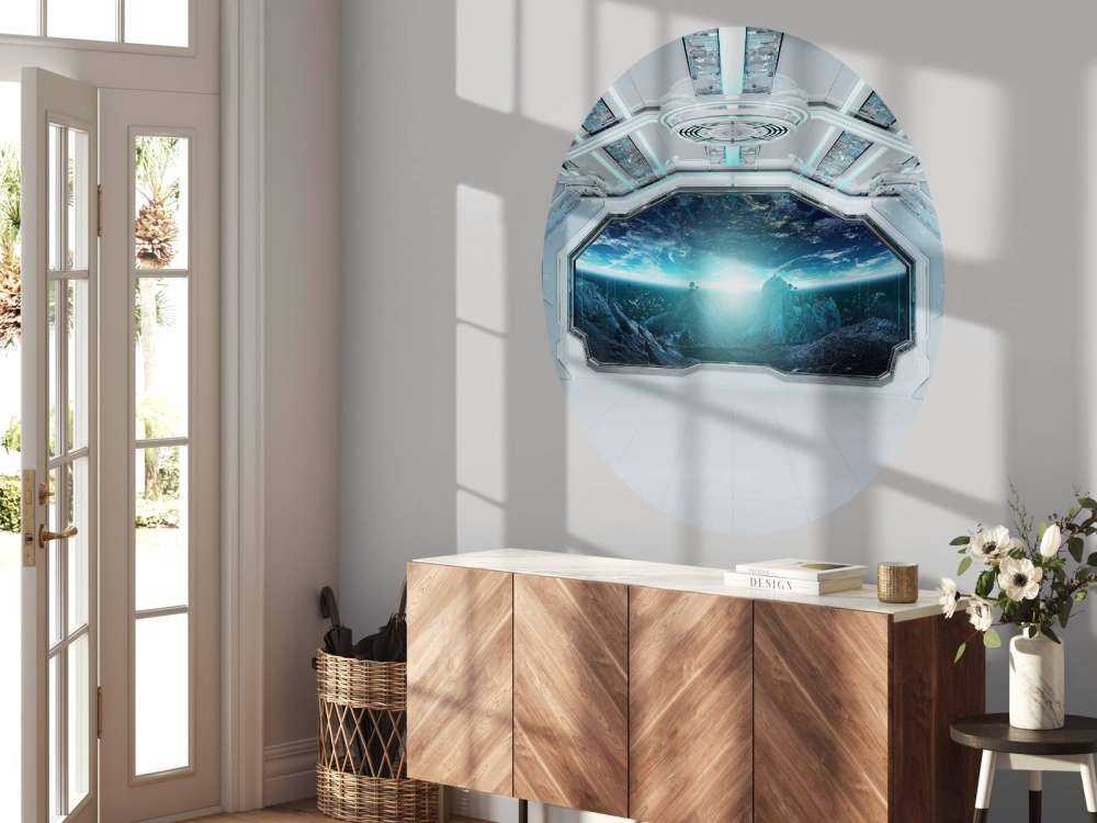 Spaceship with view on a planet