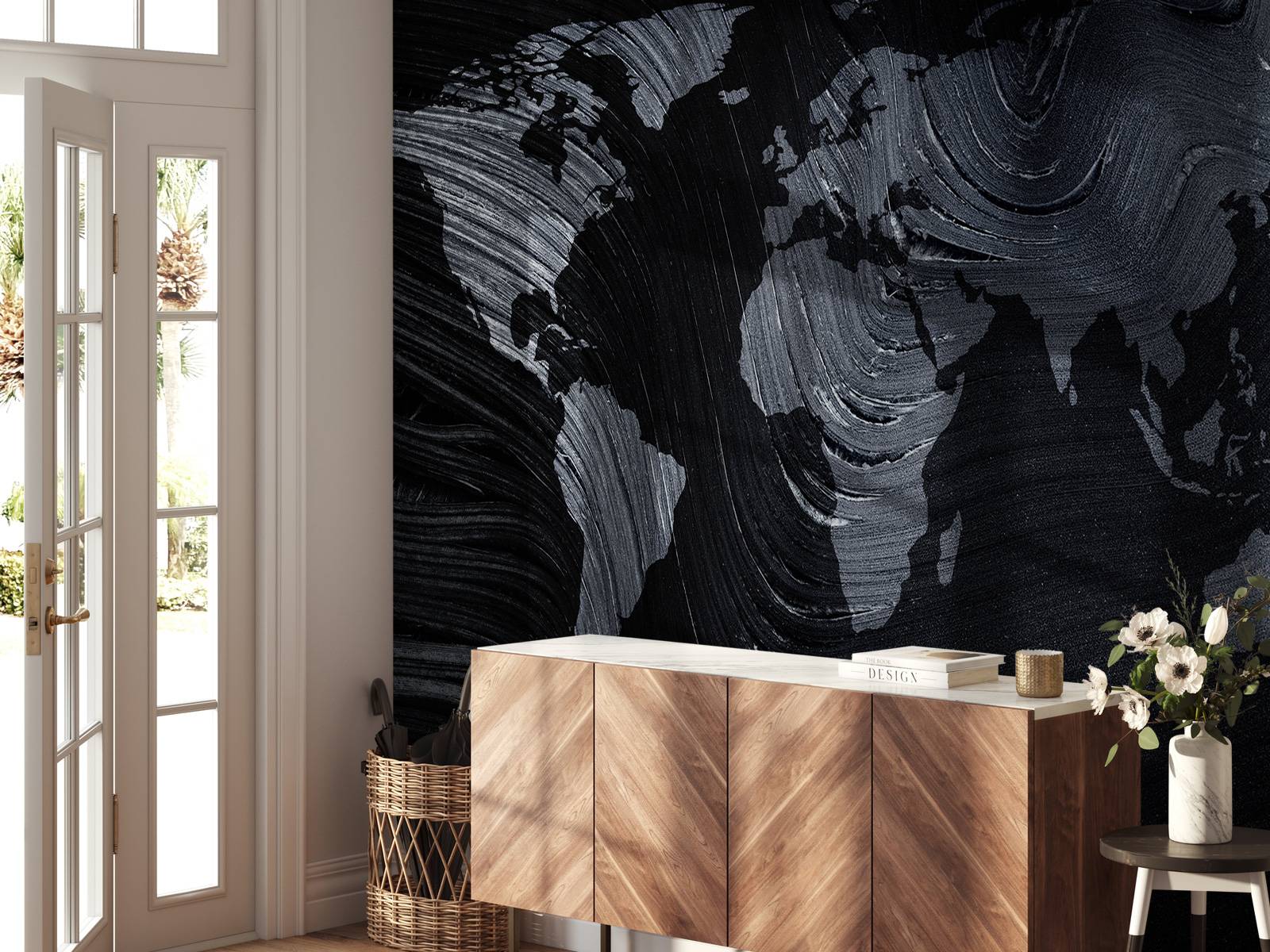 World map on a palm leaf