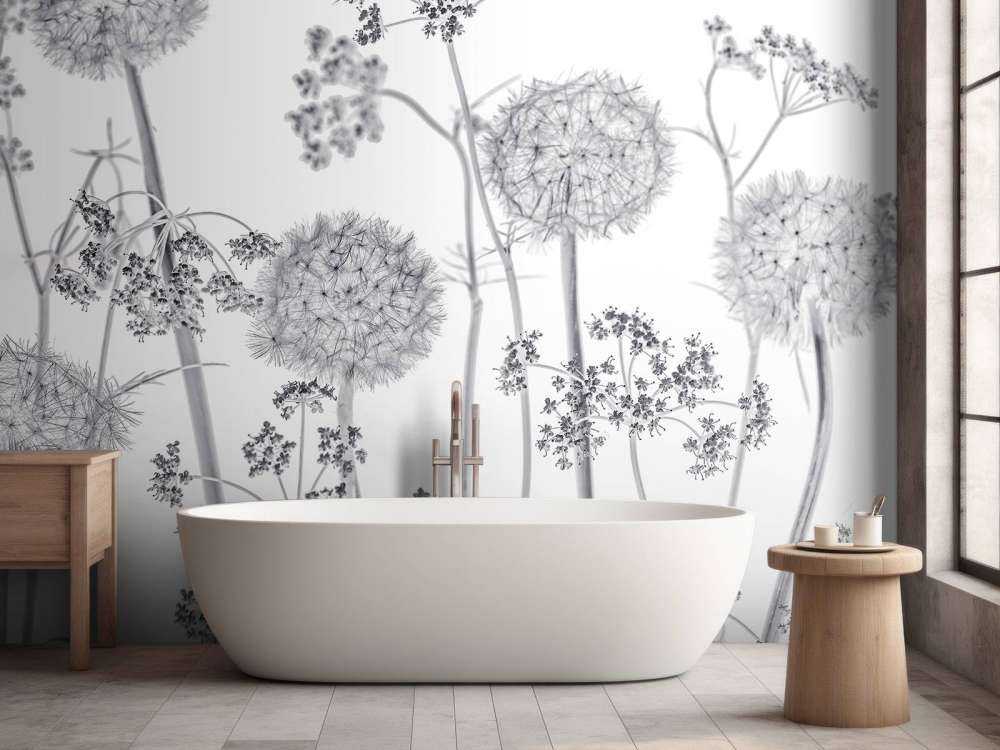 Meadow flowers in black and white