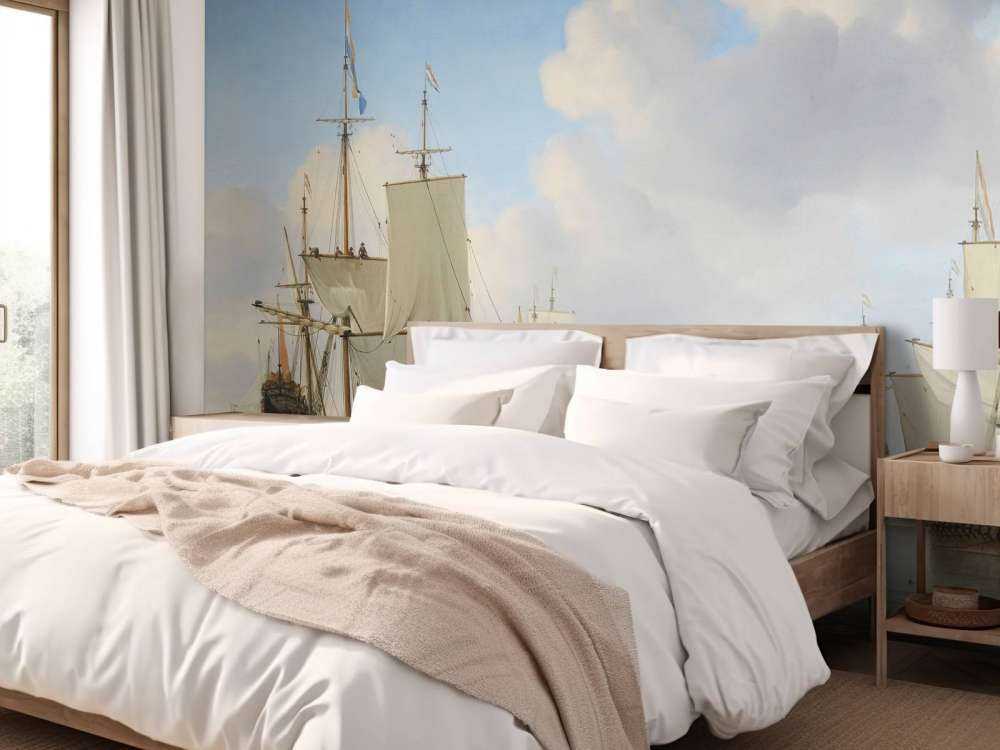 Photo wallpaper Rijksmuseum. Dutch ships on a calm sea.