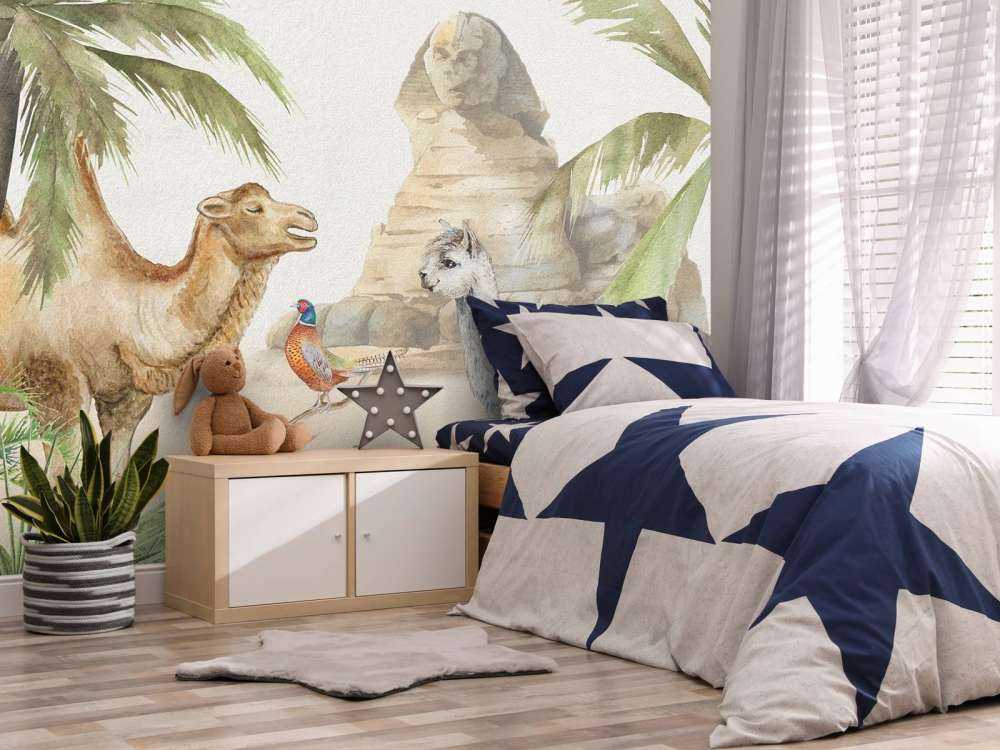 Camel and alpaca in the desert