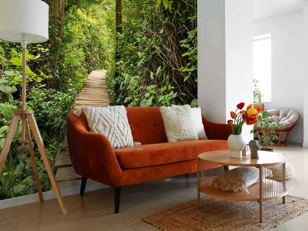 Wooden path through the green