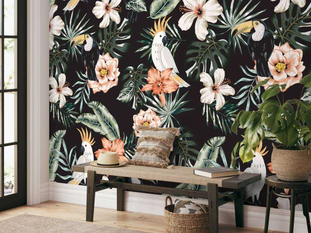 Tropical toucan and parrot