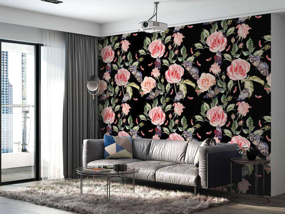 Flowers and butterflies in watercolour