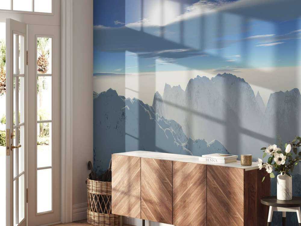 Snowy mountain peaks panorama