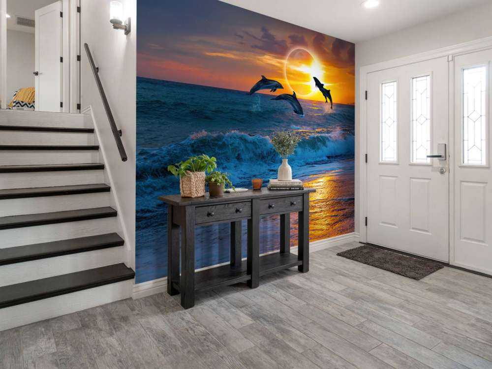 Dolphins with sunset