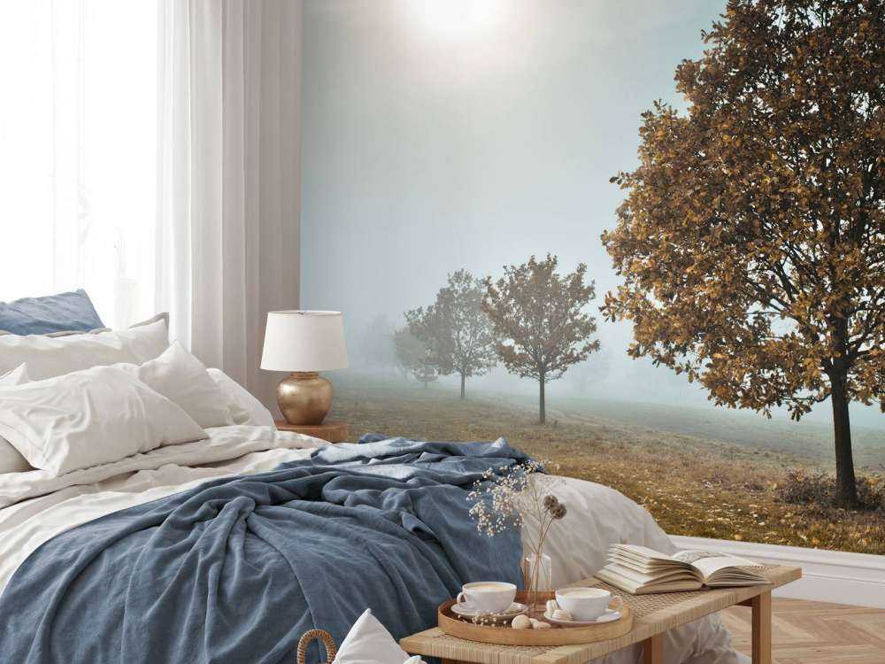 Line of trees in the mist