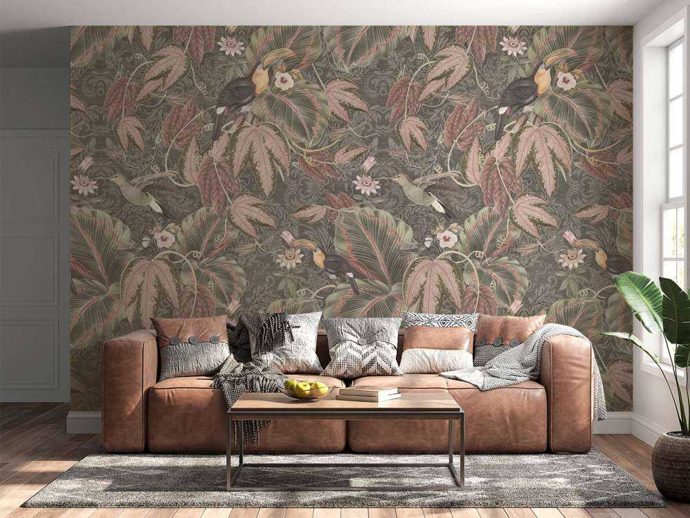 Tropical Jungle birds & Toucans - vintage green