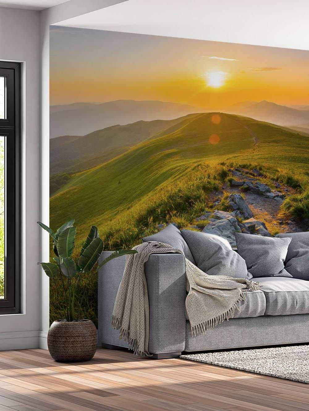 Sunset in a mountainous landscape