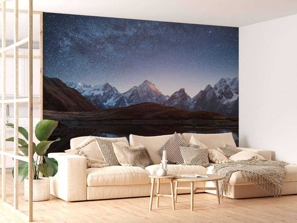 Mountains with snow at night