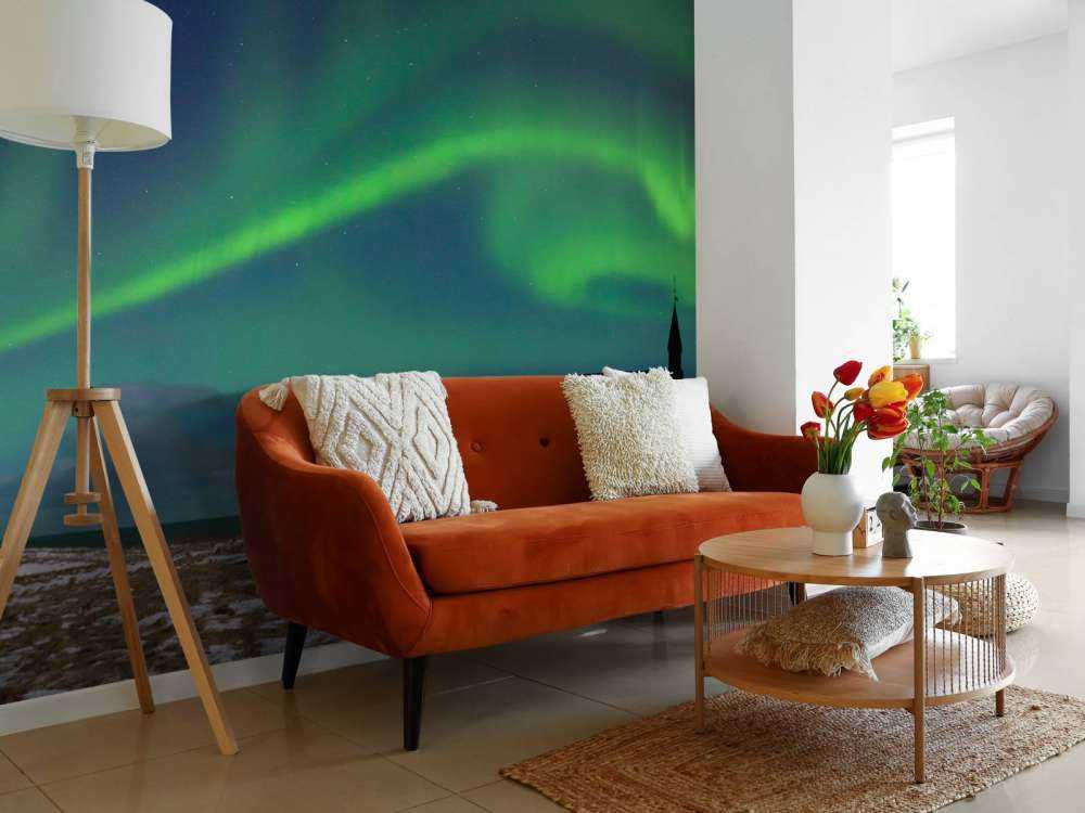 Northern lights above a church