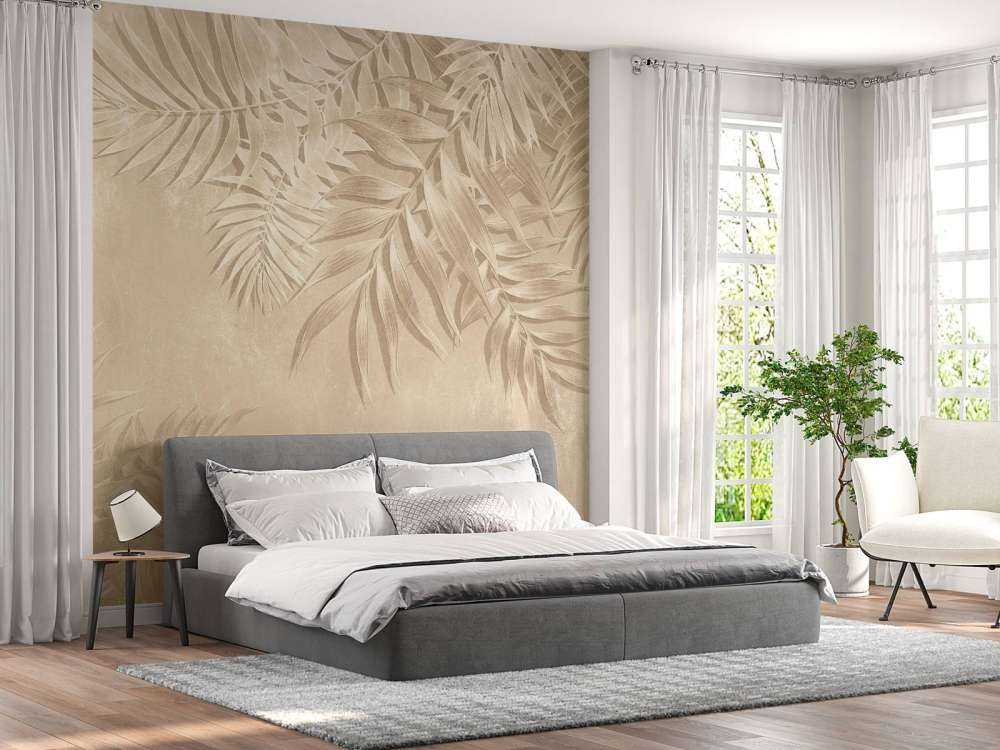 Textured palm leaves, beige