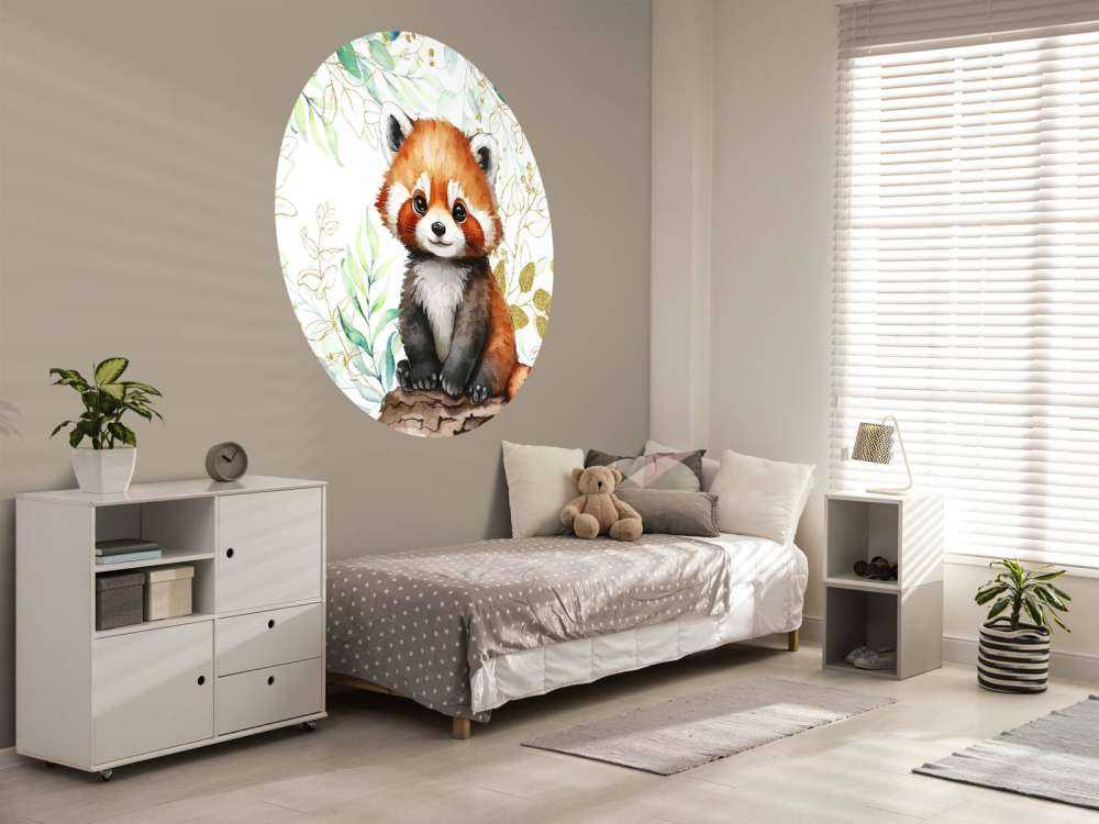 Cute red panda and leaves