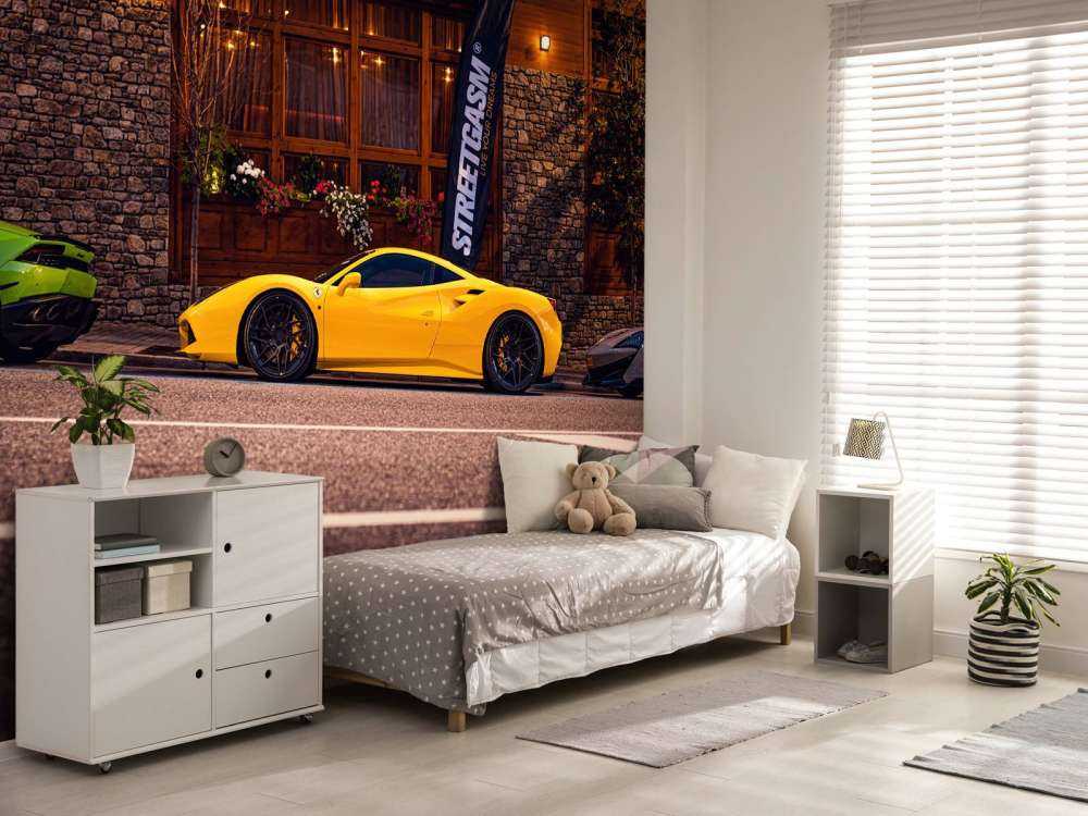 Exclusive cars at wooden lodge