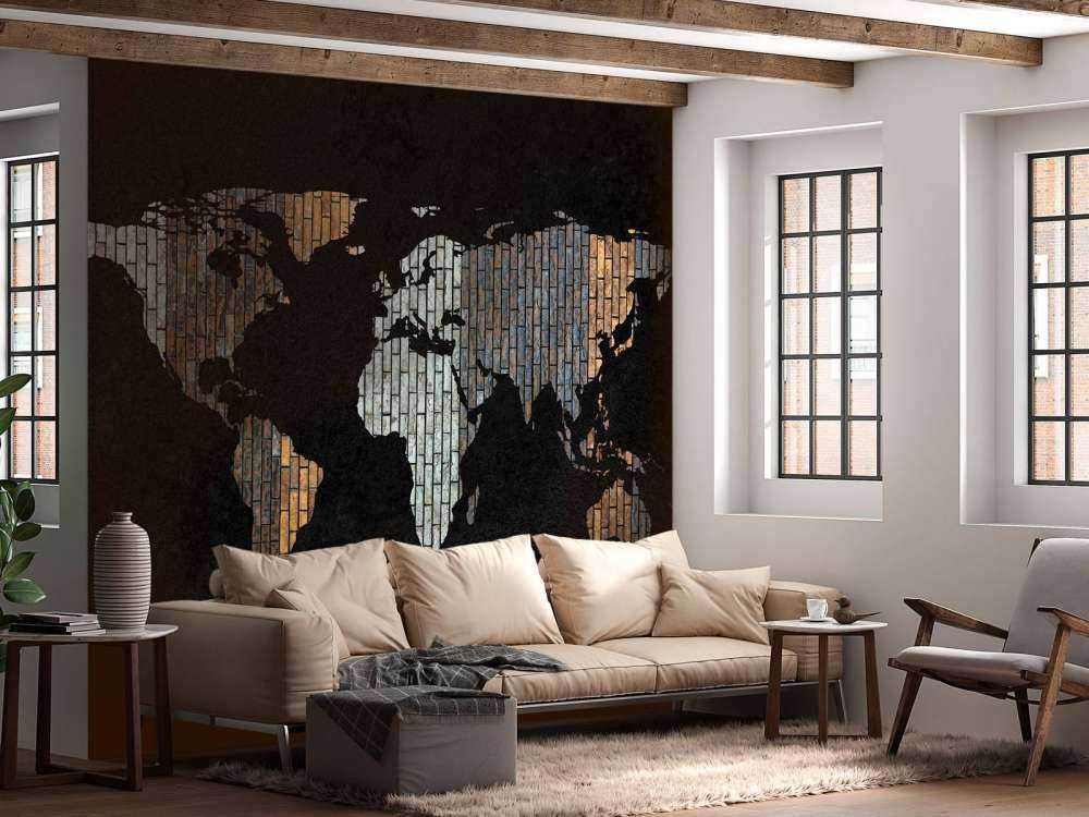 World map with vertical bricks