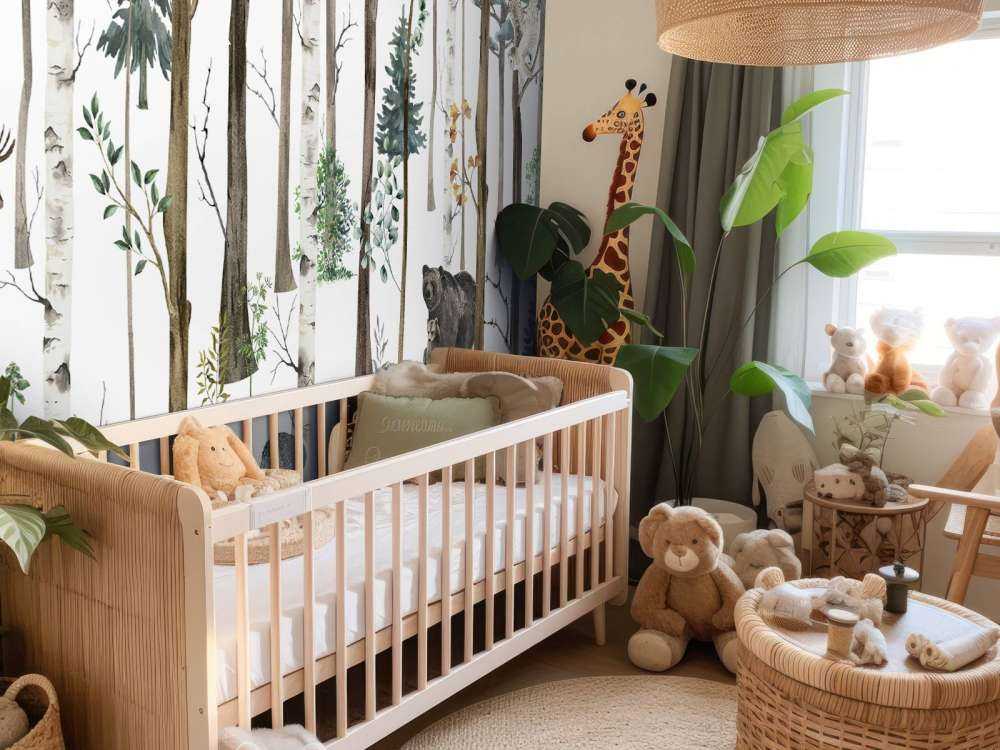 Drawn forest with autumn animals