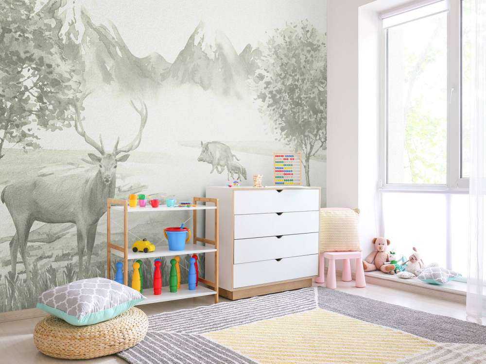 Forest with animals in green