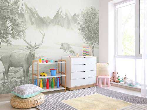 Forest with animals in green