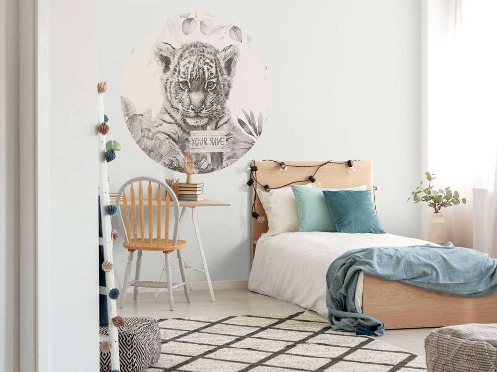 Cute tiger with plants beige