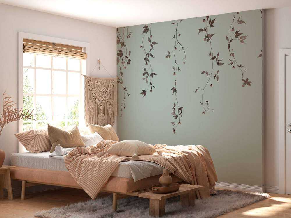 Clematis sprigs on grey green